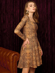 Short Flare Skater Dress In Snake Print