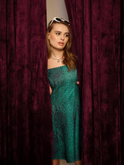 Short Flare Skater Dress In Green Snake Print