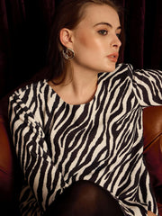 A-Line Mini Dress With Shoulder Pads In Zebra Print