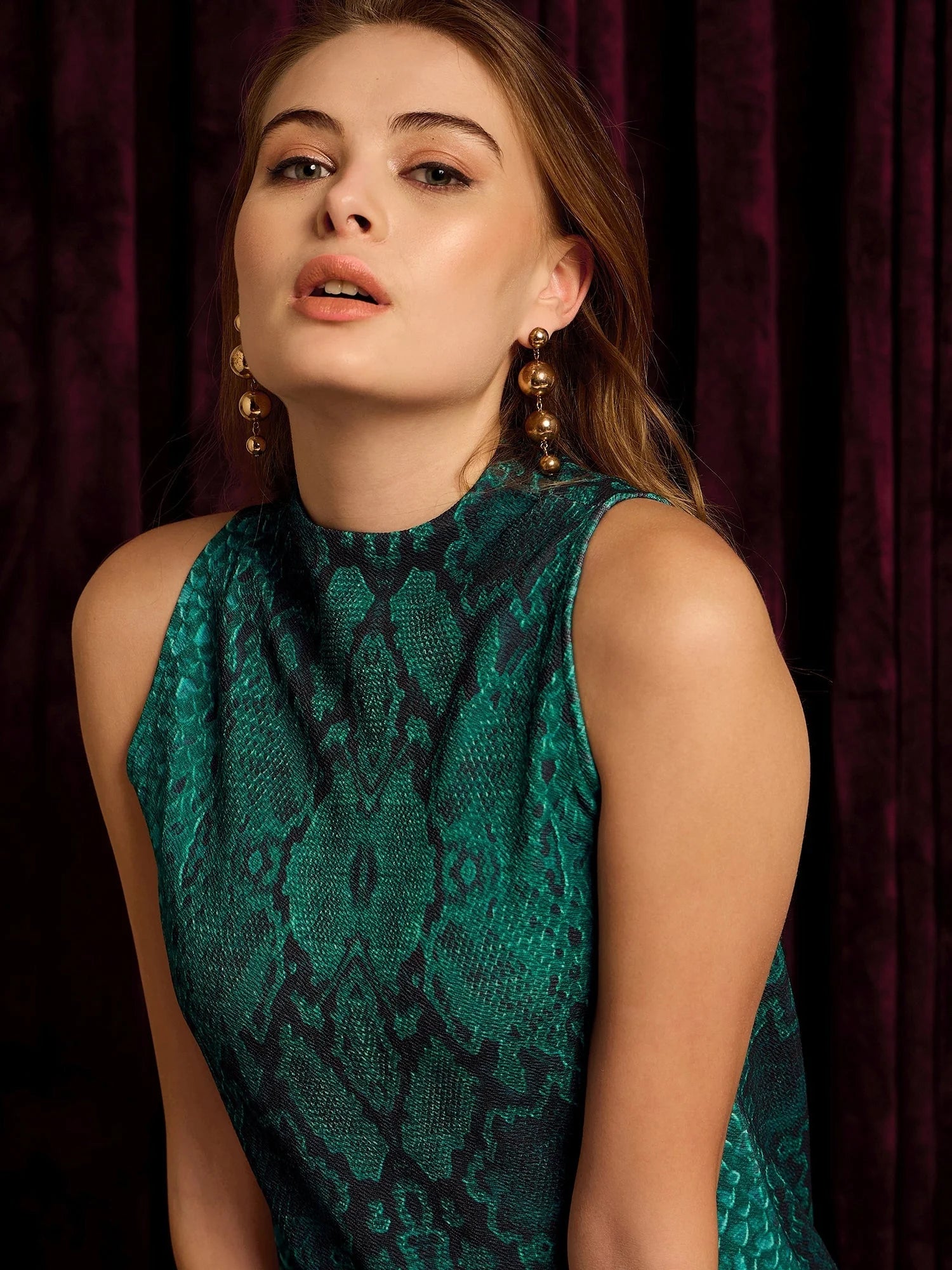 Green Snake Print Bodycon Dress - Western Outfits for Women