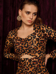 Front Cut Out Bodycon Midi Dress In Leopard Print