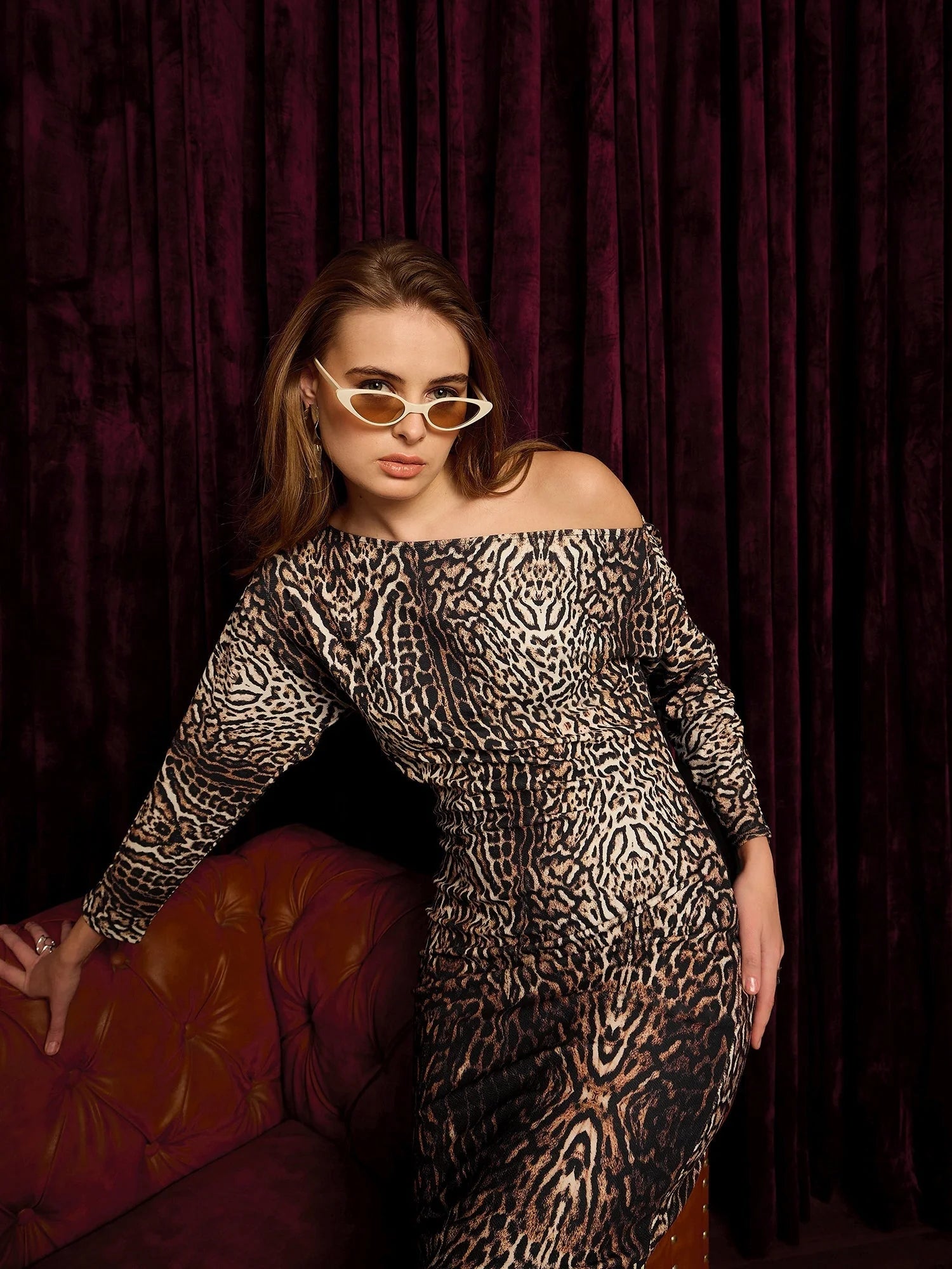 Cheetah Print Fitted Midi Dress - Women's Western Clothing