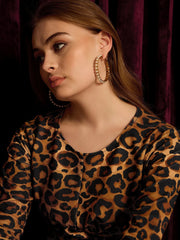 Front Twist Crop Top With Pencil Skirt In Leopard Print