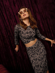 Front Twist Crop Top With Pencil Skirt In Lace Print