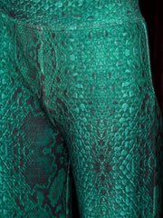 Boat Neck Coord Set In Green Snake Print