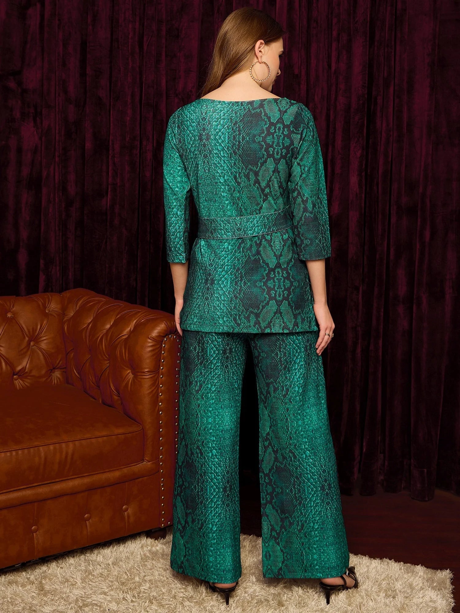 Green Snake Print Coord Set | Women's Western Wear Outfit