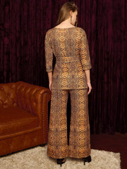 Boat Neck Coord Set In Snake Print