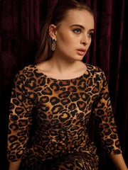 Boat Neck Coord Set In Leopard Print