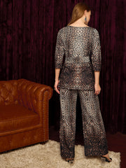 Boat Neck Coord Set In Cheetah Print