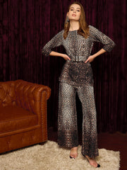 Boat Neck Coord Set In Cheetah Print