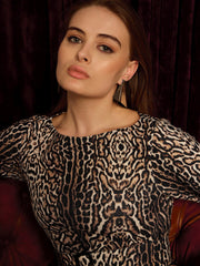 Boat Neck Coord Set In Cheetah Print