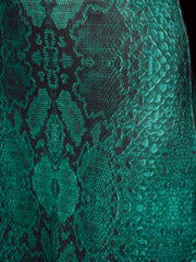 Front Twist Crop Top With Pencil Skirt In Green Snake Print