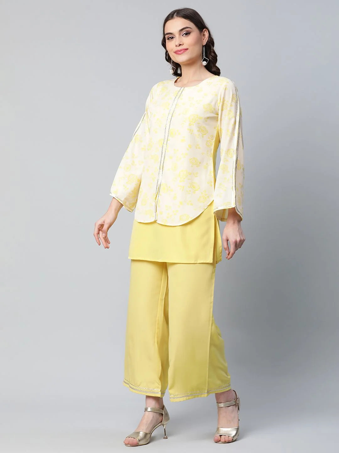 Yellow Printed Top Palazzo Set | Palazzo Pants Set for Women