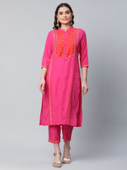 Pink Crepe Printed Kurta Pant Set-AHKUPN-COMBO-401