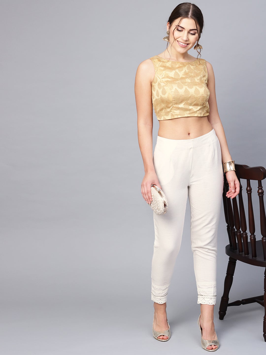 White Solid Cotton Flex Slim Fit Women Pants With One Pocket | DesiQlo