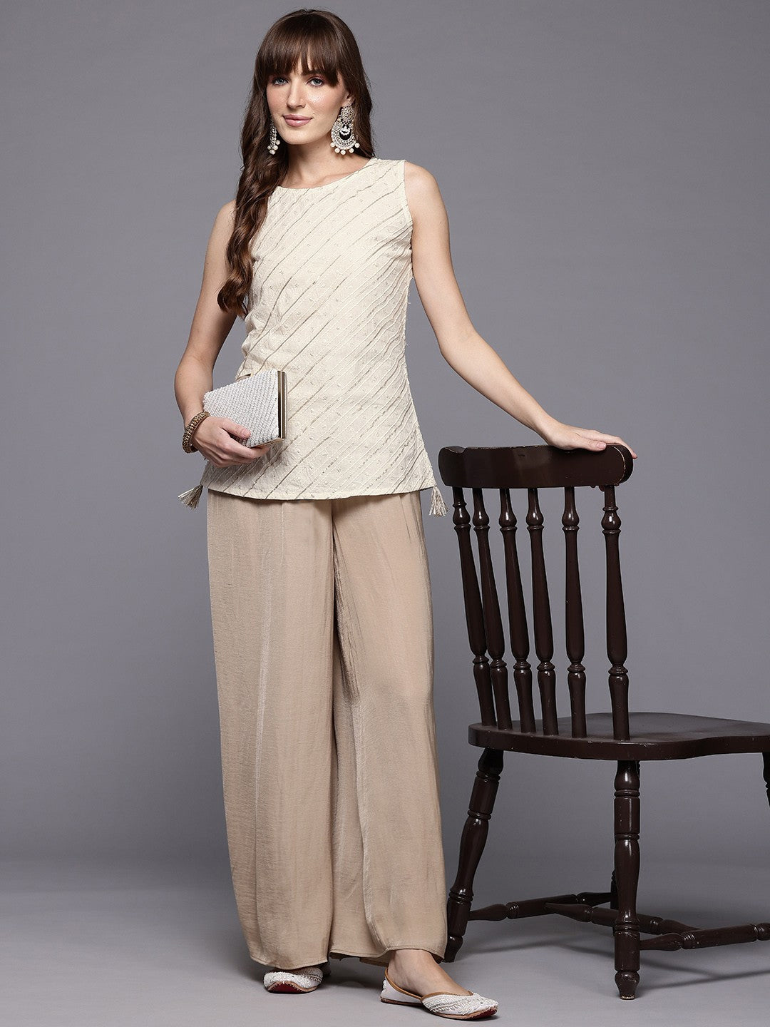 Ahalyaa Boat Neck Embroidered Pure Cotton Tunic