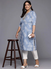 Plus Size Floral Printed Sequinned Crepe Kurta-AP-AHKUCRDP-1126