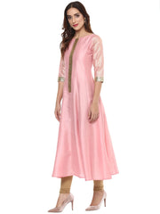 Pink Poly Silk Gold Foil Print Kurta-AHKUPSFP-561