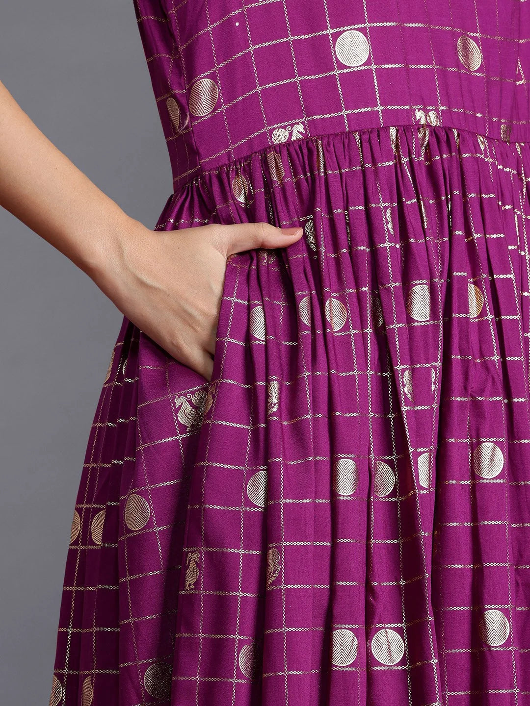 Checked Puff Sleeve Maxi Gown | Shop Indian Dresses Online
