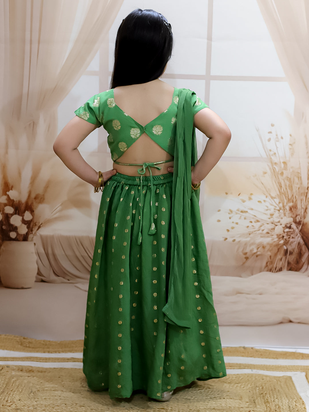 Lehenga Choli Set for Girls - Green | BR24LC77GRA | DesiQlo