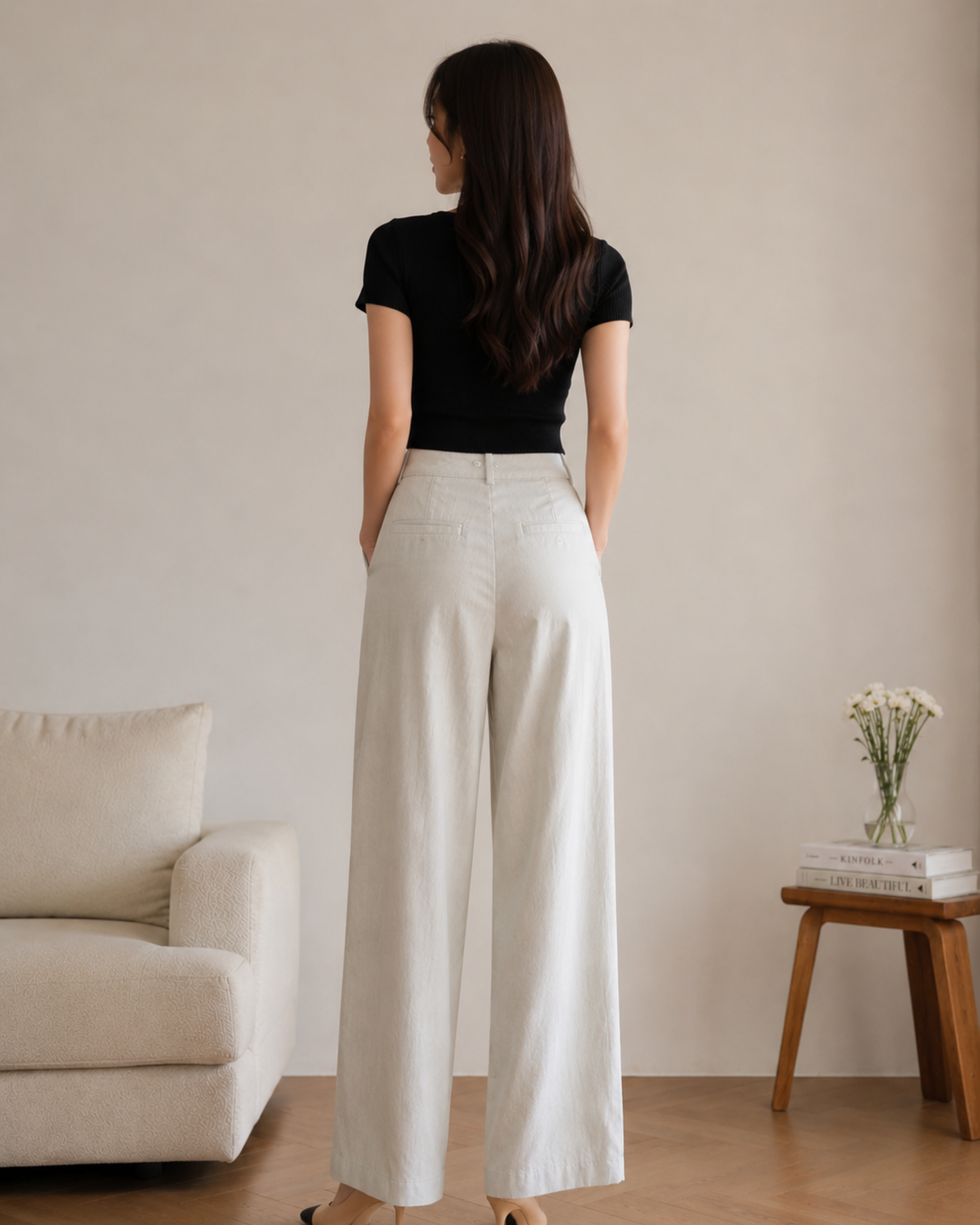 Women’s off white Wide Leg Trousers | DesiQlo