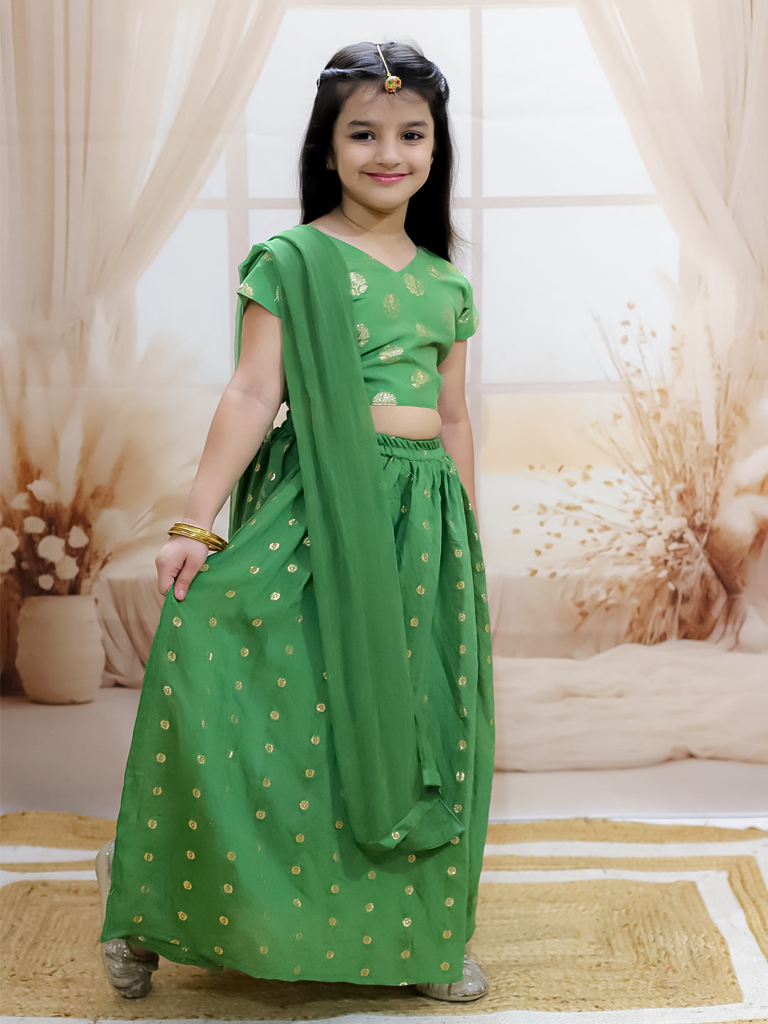 Lehenga Choli Set for Girls - Green | BR24LC77GRA | DesiQlo