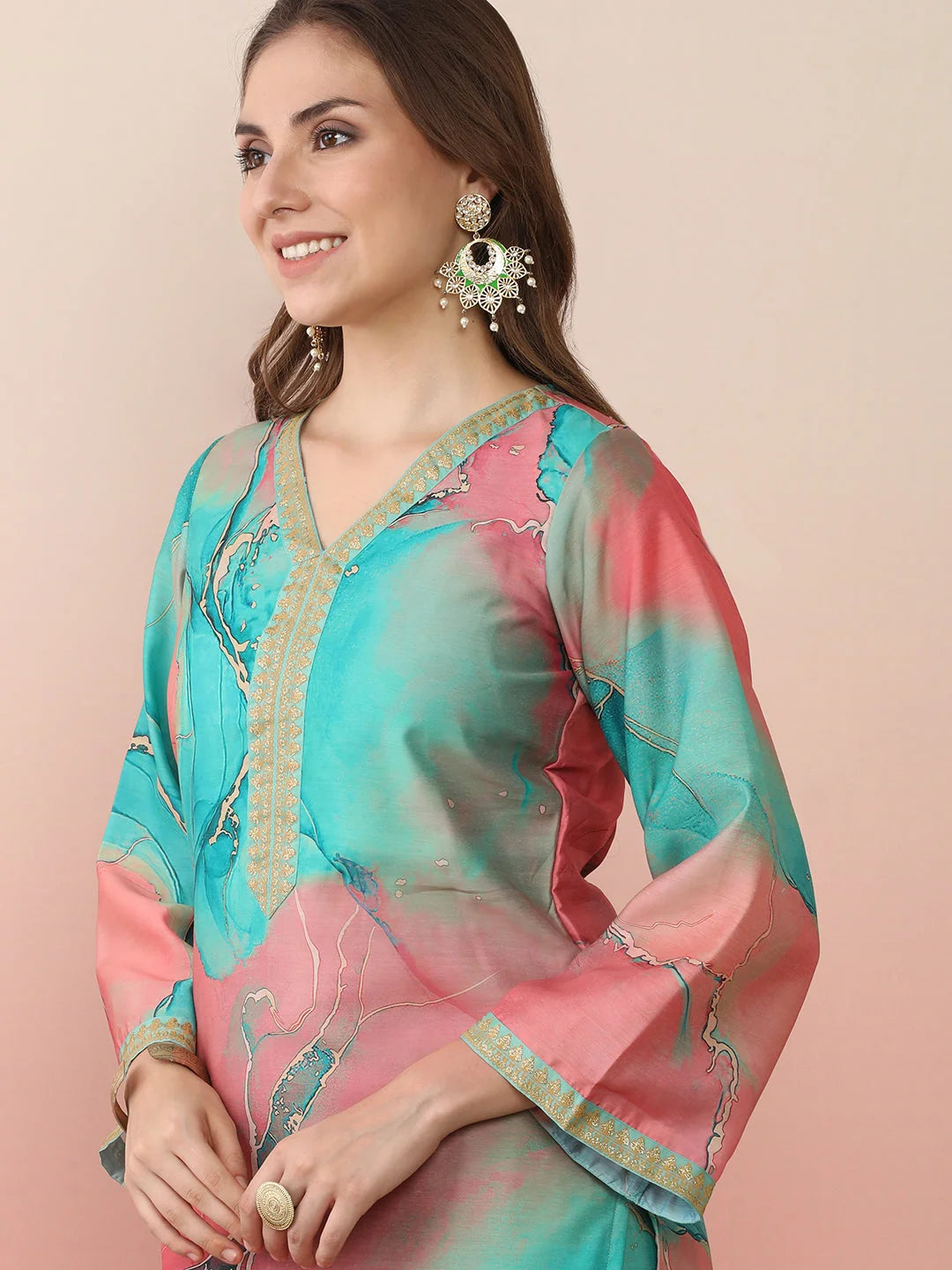 Abstract Print Pakistani Kurta Palazzo Set for Women