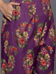 Plus Size Floral Printed Straight Sequinned Kurta with Trousers-AP-AHKUPN-COMBO-1004