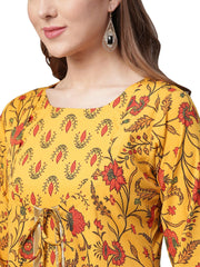 Mustard Yellow Crepe Digital Printed Kurta-AHKUCRDP-737