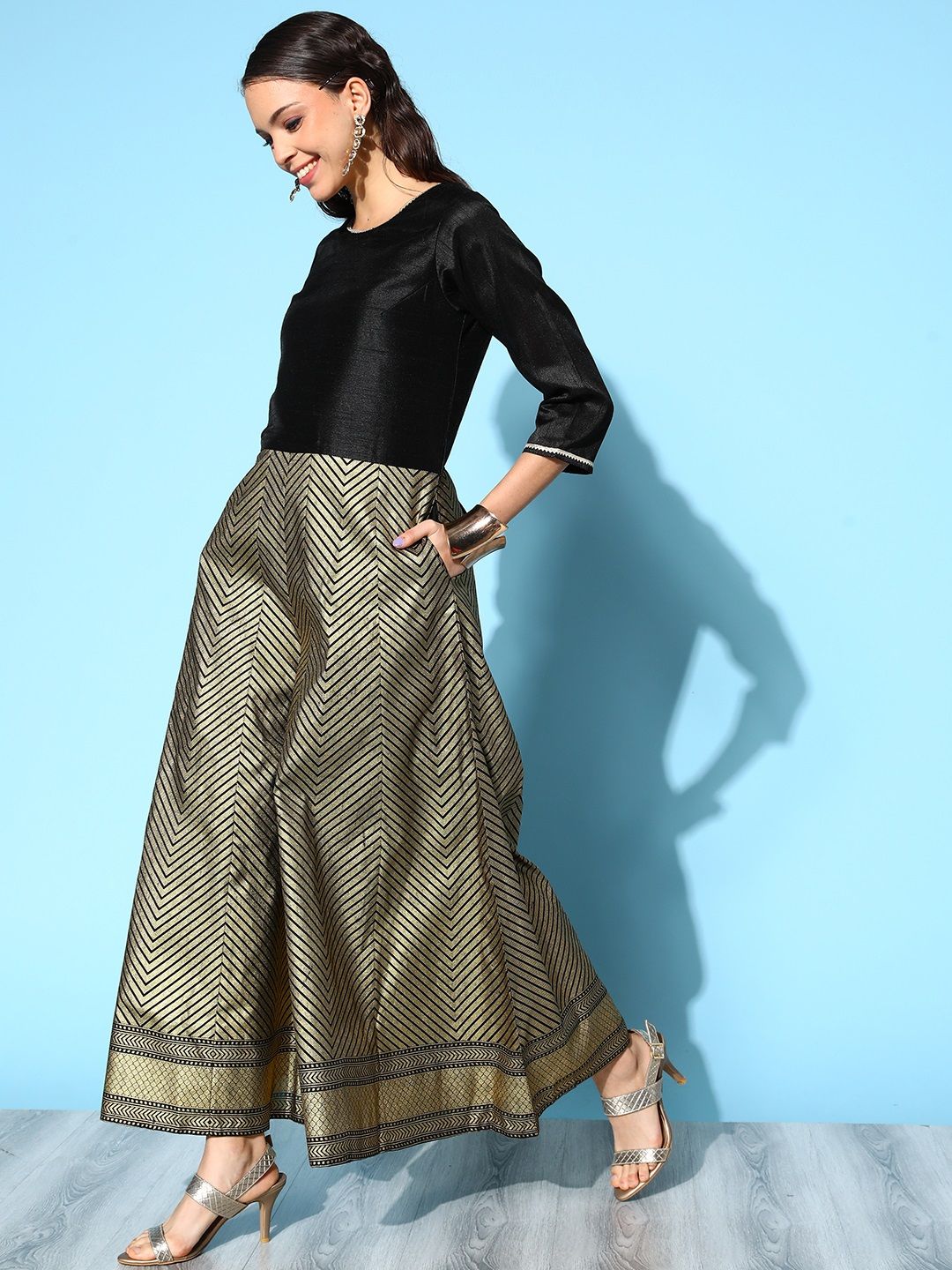 Black & Gold Printed Jumpsuit | Women's Trendy Jumpsuits