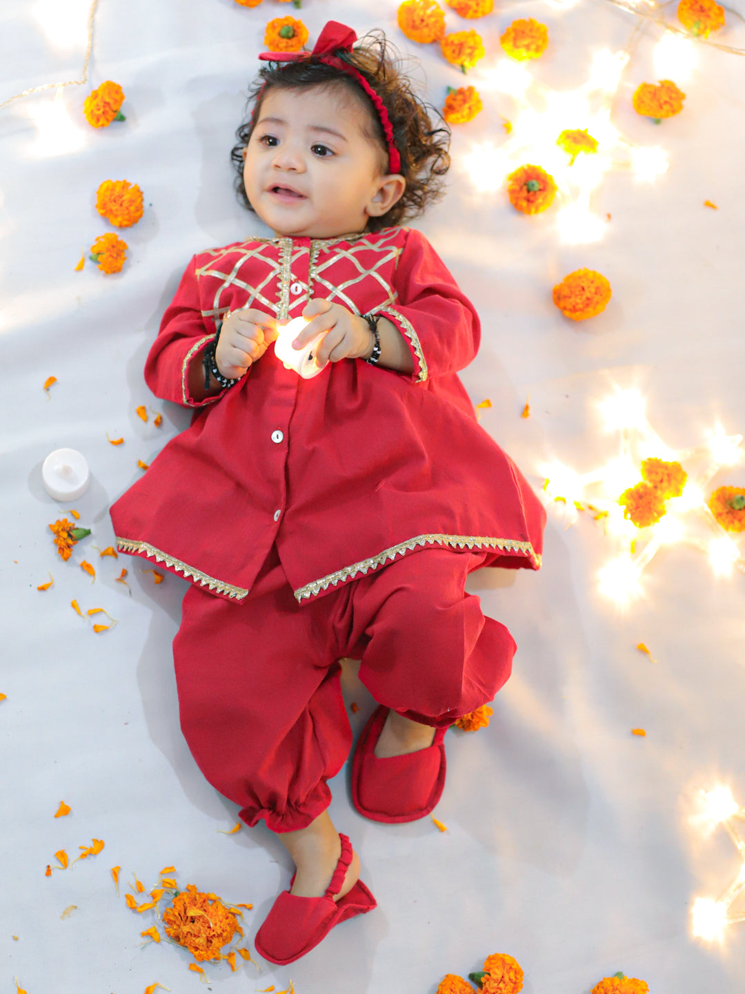 Pure Cotton Ethnic Suit Set for Girls - Red | BW23IN52RDA | DesiQlo