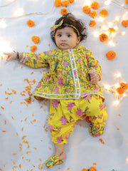 Pure Cotton Ethnic Suit Set for Girls - Yellow | BW23IN50YWA