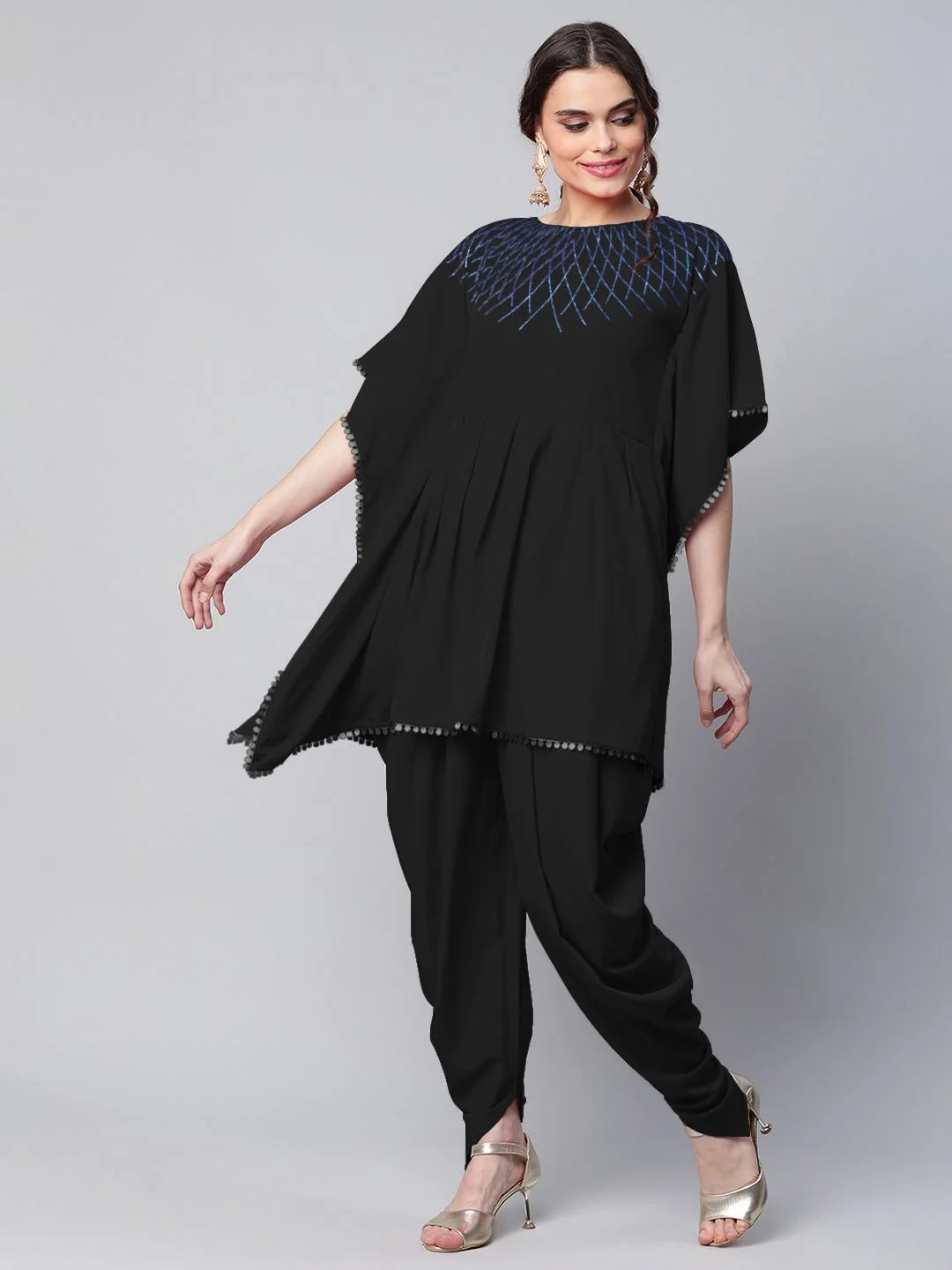 Black Glitter Printed Kurta Dhoti Set | Designer Dhoti Suits