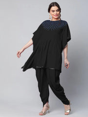 Black Glitter Printed Kurta with Dhoti Pants-AHKUDH-COMBO-467