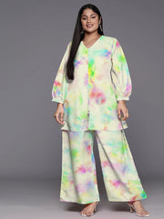 Tie and Dye Plus Size Printed Tunic & Palazzo Ethnic Co-Ords-AP-AHTUPZ-COMBO-966