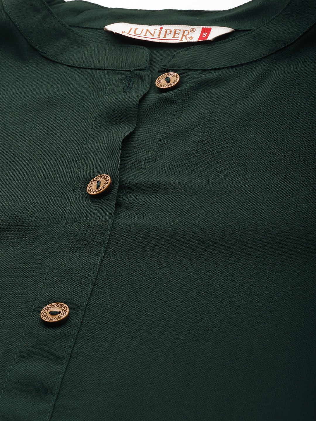 Jade Green Solid Rayon A-line Kurta with Buttons | DesiQlo