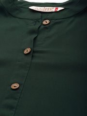 Juniper Jade Green Solid Rayon A-line Kurta with Buttons