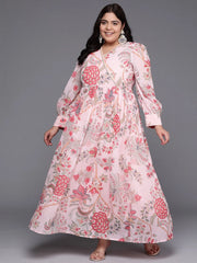 Plus Size Floral Printed Wrap Maxi Ethnic Dress-AP-AHEDGRDP-244