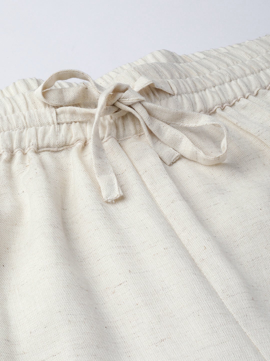 Off-White Solid Rayon Flex Wide Leg Women Palazzo With Lace & Tassels 