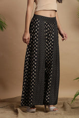Black Rayon Ethnic Motif Printed Ankle-Length Flared Kalidar Women Palazzo With One Pocket-9789BLACK