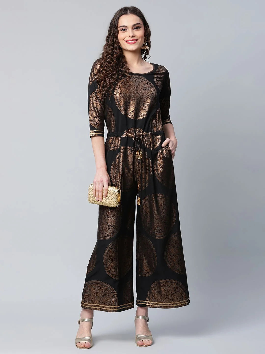 Black Copper Foil Printed Jumpsuit | Women's Jumpsuit Sets