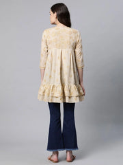Beige & Gold Cotton Printed Tunic-AHTUCOPGGL-8069