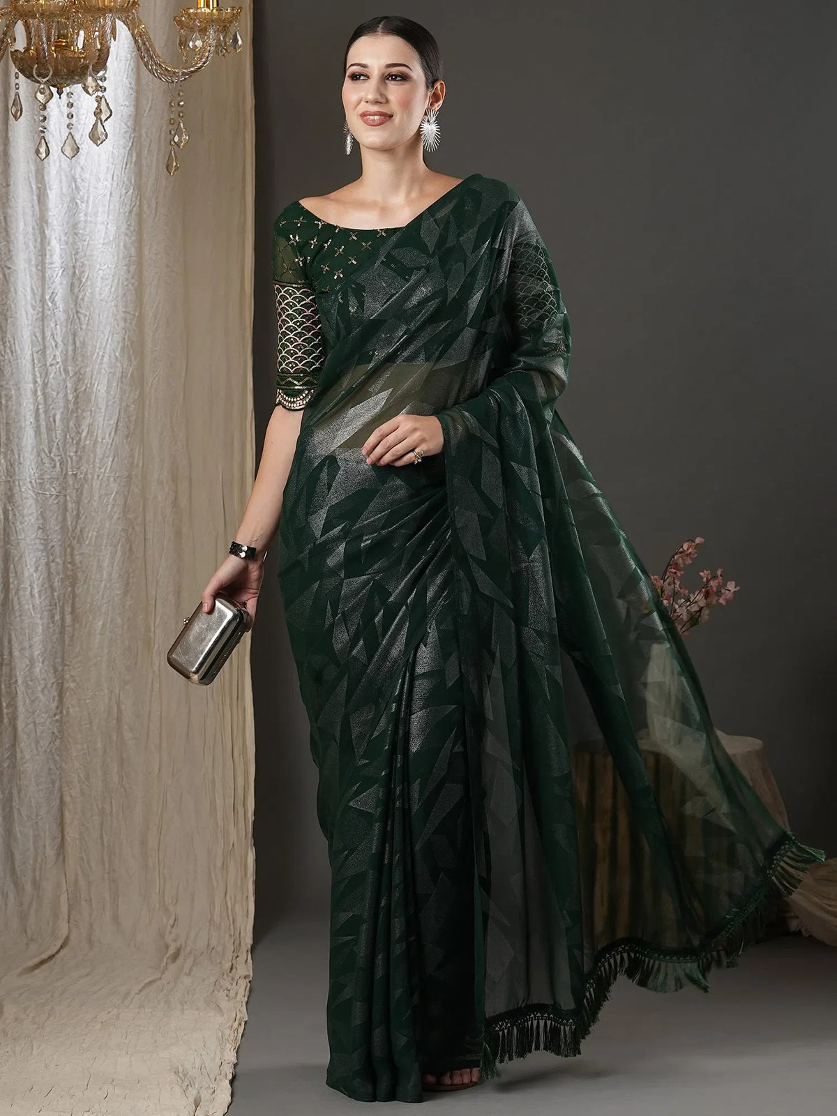 Women's Banarasi Light Green Printed Designer Saree With Blouse Piece-GRUHAM201