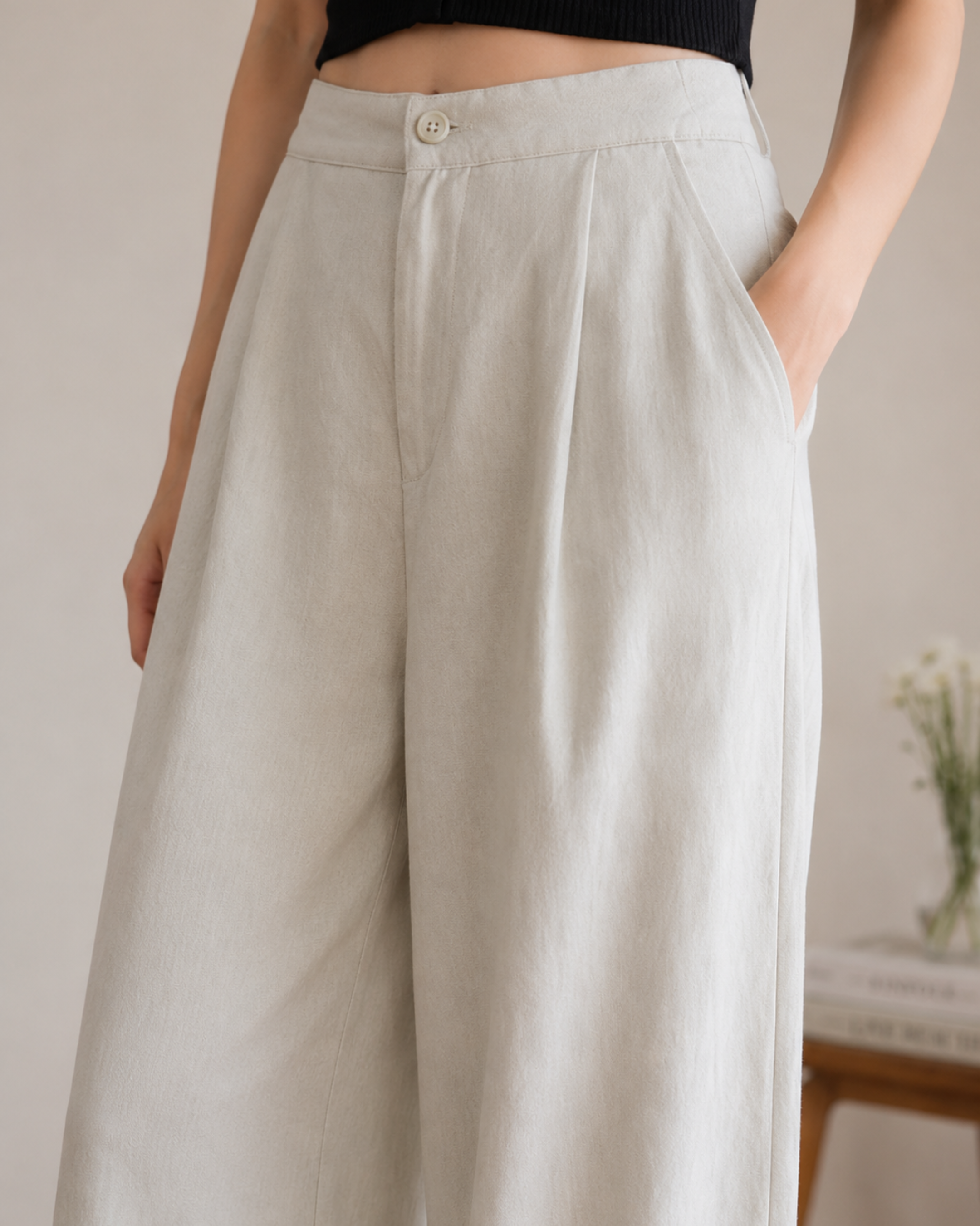 Women’s off white Wide Leg Trousers | DesiQlo