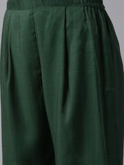 Dark Green Chanderi Gold Printed Kurta Palazzo Set-AHKUJKPZ-COMBO-385