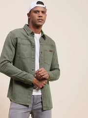 Men's Olive Denim Jacket Shirt