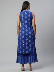Indigo Blue Pure Cotton Printed Kurta Palazzo Set-AHKUPZ-COMBO-518
