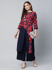 Navy Blue Rayon Wax Printed Kurta Palazzo Set-AHKUPZ-COMBO-364