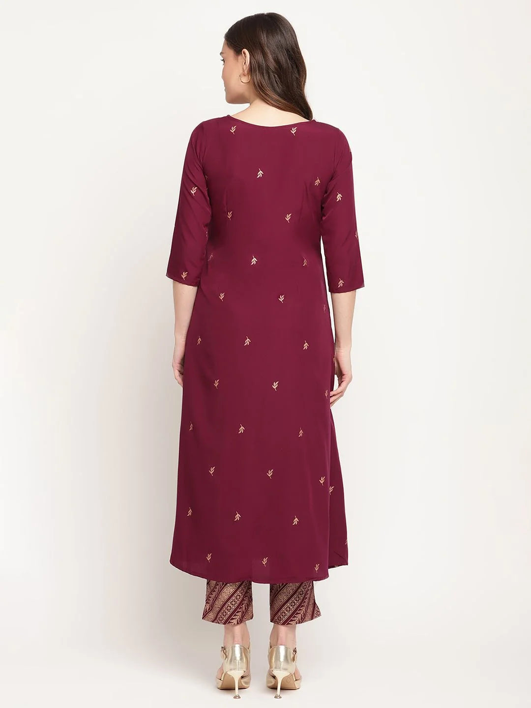Wine Glitter Print Kurta Trouser Set | Designer Kurta Sets Online