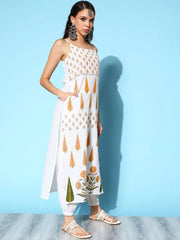 White Pure Cotton Pigment Printed Kurta Pant Set With Dupatta-AHKUDUPN-COMBO-509-FF